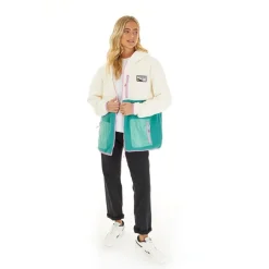 Fleece med lynlås til kvinder Ecru/​Teal
