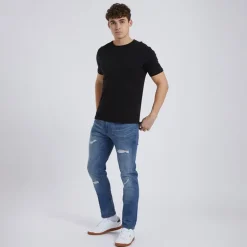 Herre Afslappede Tapede Jeans Lyseblå