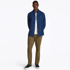 Herre Chambray Langærmet Skjorte Mørk Blå Chambray