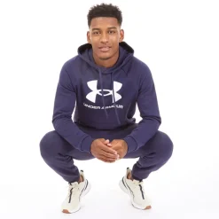 Herre UA Rival Fleece Logo Hoodie Midnatsblå/​Hvid