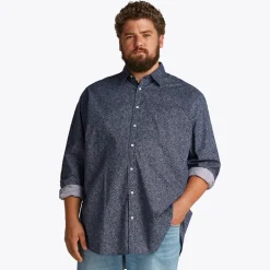 Store størrelser Herre Poplin Langærmet Skjorte Night Sky /​ Ivory Petal Prt